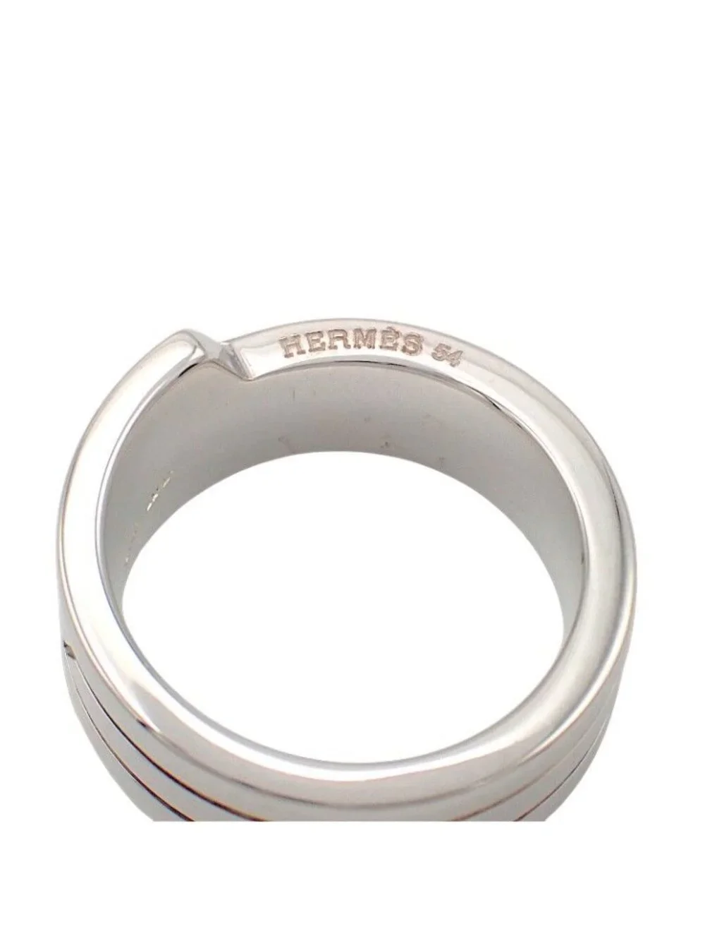 Hermes Italique Ring Actual 54 Vintage 925 Sterling Silver Logo Black Simple